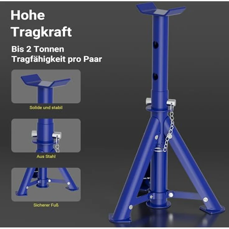 Wiltec XPOtool Set, Wagenheber und 2 Unterstellböcke bis 2 t Hubkraft, Hubhöhe 135-335 mm, Arbeitshöhe 270-365 mm, klappbar – Bild 6