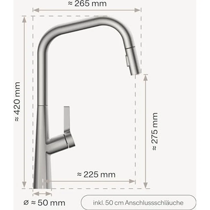 Naber Küchenarmatur Wasserwerk Kristea, Hochdruck Einhebelmischer mit schwenkbarem und herausziehbarem Auslauf, edelstahlfarbig – Bild 2