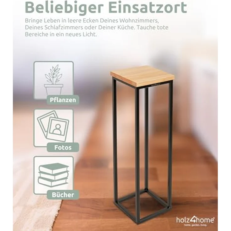 holz4home® Blumenständer Dekoständer aus Eichenholz Massiv Natur Geölt I Dekosäule Stahlrahmen, Loft- und Industriestil – Bild 5