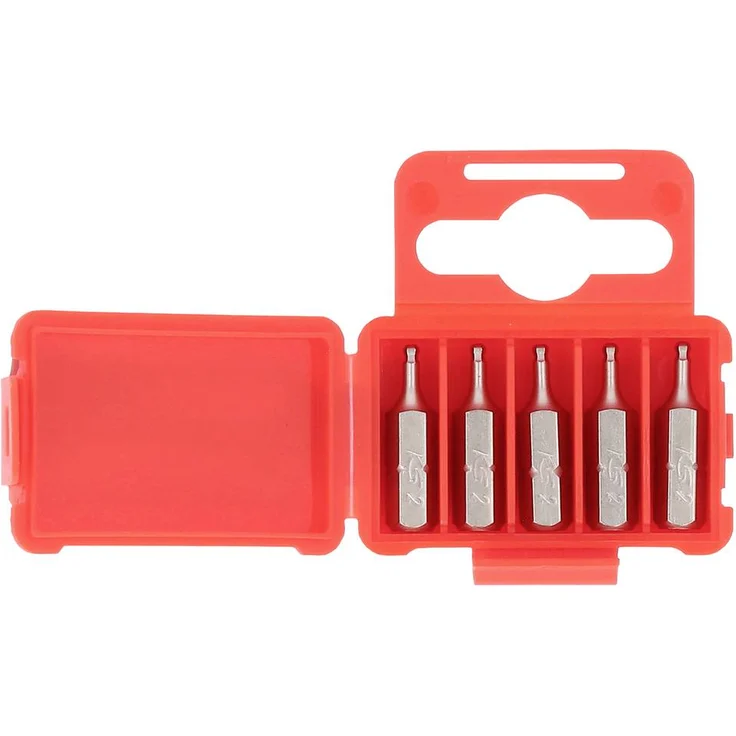KS Tools 911.8396 Sechskant-Bit Werkzeugstahl vernickelt, 5St. Innensechskant mit Kugelkopf, DIN 3126/ISO 1173-C 6,3 für Hand- und Elektroschrauber – Bild 1