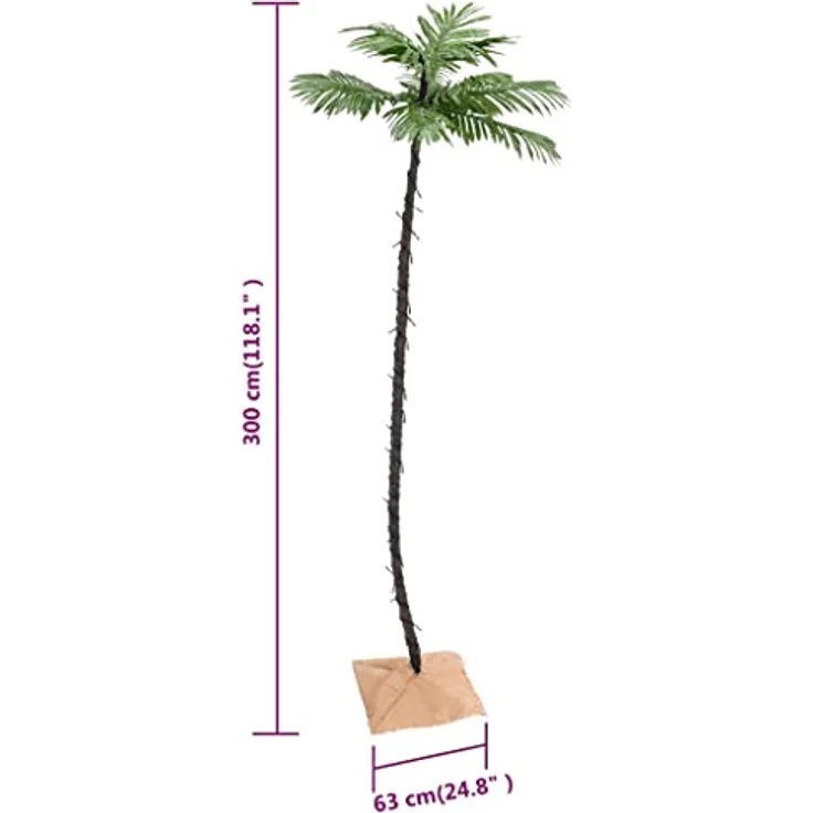 vidaXL Christiana, Kunstpflanze mit 192 warmweiß LEDs, 300 cm hoch, 8 Lichteffekte, Jute-Basis – Bild 4