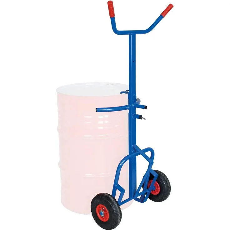 BRB-Lagertechnik Sackkarre Fasskarre für 200 Liter Stahlfässer, höhenverstellbar, Tragkraft 250 kg, blau