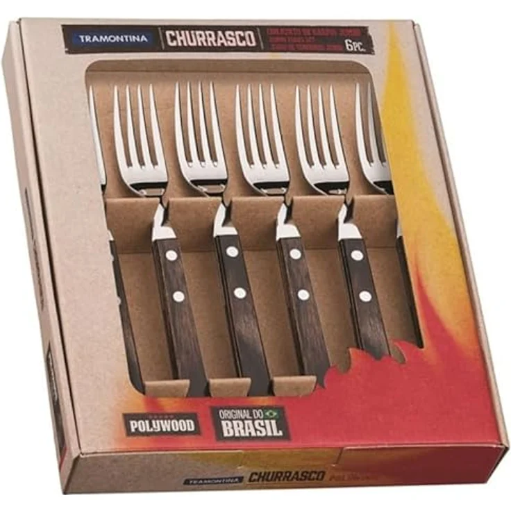 Tramontina Jumbo Steakgabel Set Grillbesteckset Grillwerkzeug, Edelstahl, 6 Stück, braun – Bild 5