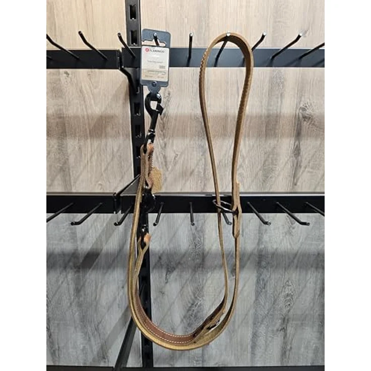 Flamingo TRAININGSLEINE MONTANA Leder KOGNAK 200CM 20MM, 3-fach verstellbar, vernietet, schwarz Glanzfinish – Bild 2