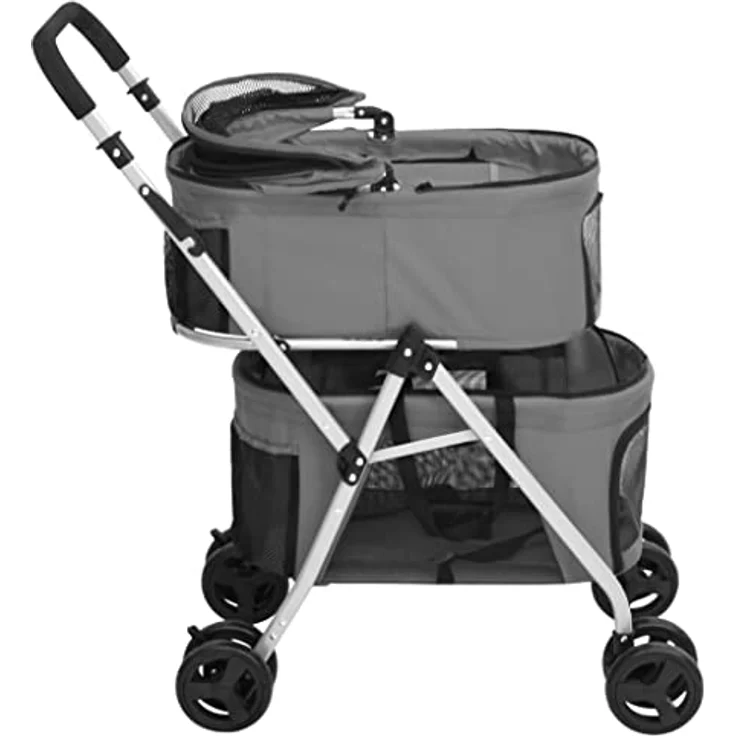 vidaXL Hunde-Transportbox Hundewagen für 2 Hunde Faltbar Grau 83x48x97 cm Oxford-Gewebe – Bild 4