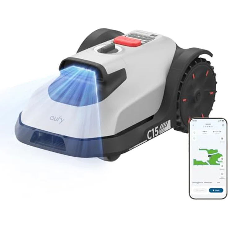 eufy Rasenmähroboter C15, kabelloser Mähroboter bis 500 m², Auto-Kartierung, intelligente Navigation, präzises Randmähen, mit Garage – Bild 1