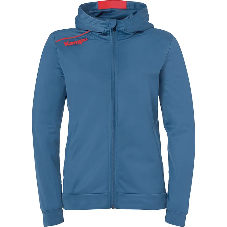 Kempa Kapuzenjacke PLAYER WOMEN Women 2003627_01 ice grau/fluo rot XL - Kontrasteinsatz, taillierter Schnitt, 2face dry tech