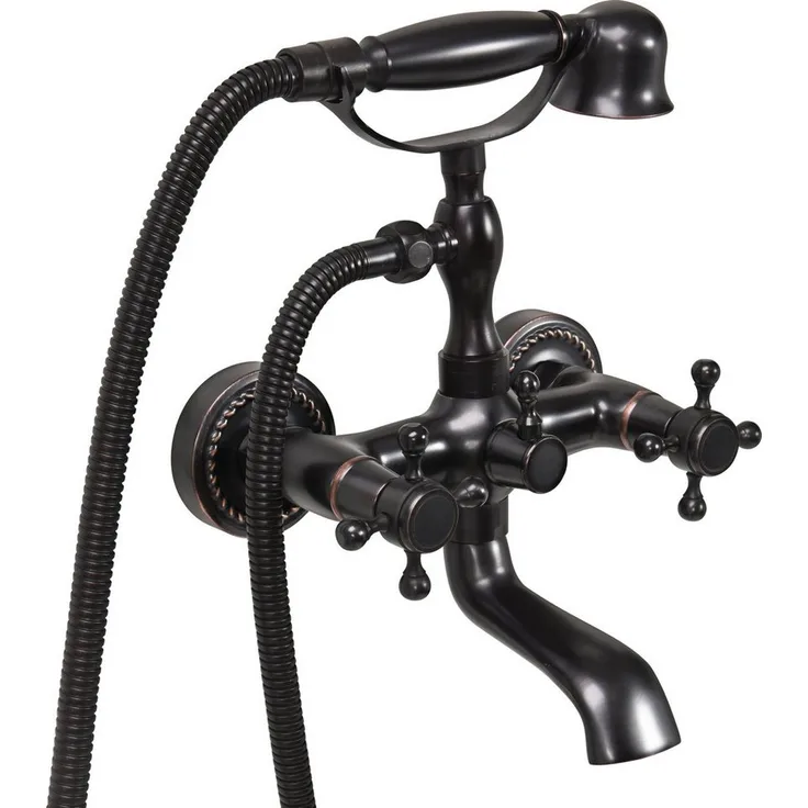 TRIZERATOP Wannenarmatur RETRO BLACK, Duscharmatur mit traditionellem Design, 2 Knöpfen, Messing, schwarze Oberfläche