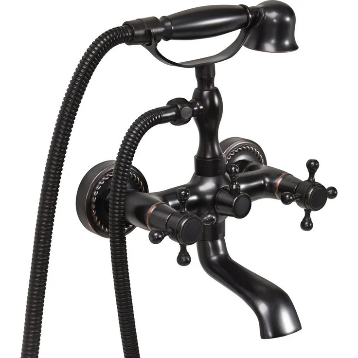 TRIZERATOP Wannenarmatur RETRO BLACK, Duscharmatur mit traditionellem Design, 2 Knöpfen, Messing, schwarze Oberfläche