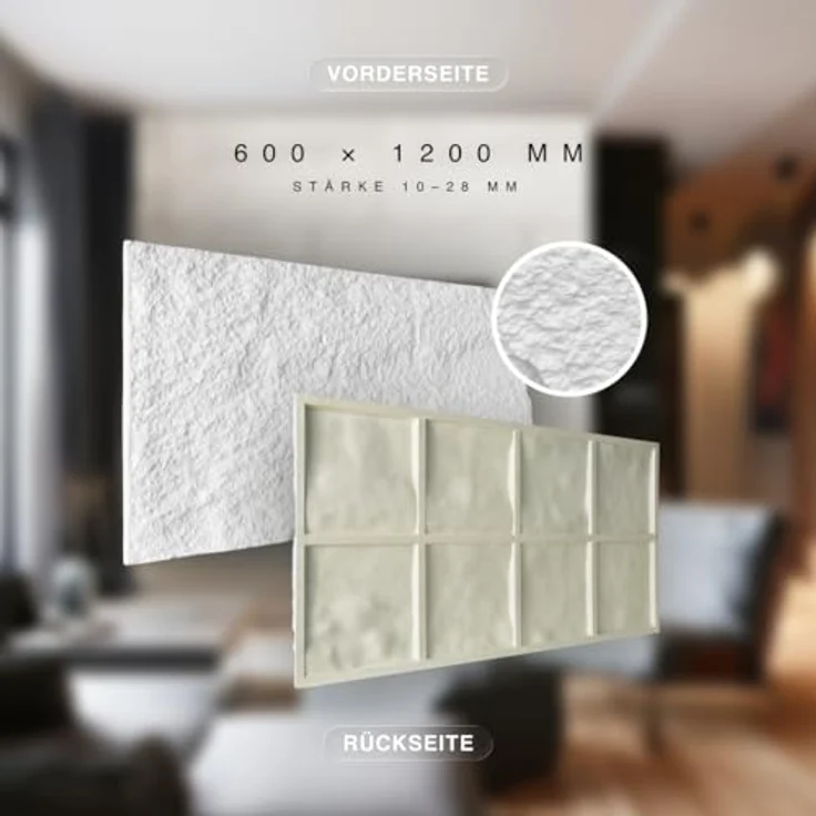 HEXIM 3D Wandpaneele Felsen Platten, Polyurethan Steinoptik, 4 Stück 120x60cm, 2,92 m², weiß (A002-01) – Bild 3