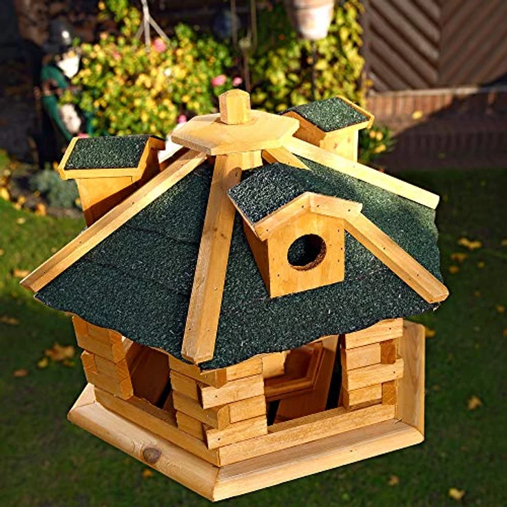 Melko Vogelhaus 6-eckig mit Bitumschindeln und Futterspender aus Holz 48 x 33 cm, vorbehandelt – Bild 4