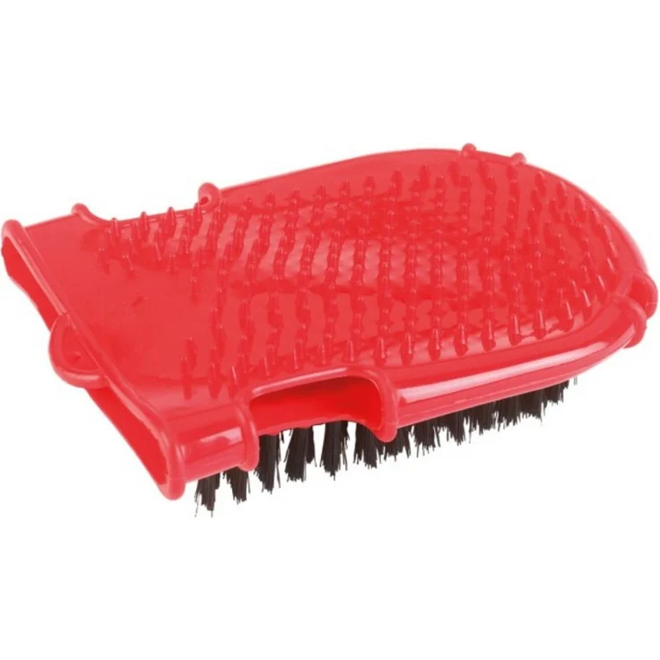Kerbl Fellbürste Putzhandschuh 17 cm x 13 cm rot 3211, (1-tlg) - Tierfellpflege, Noppen- und Borstenseite, Massage und Reinigung – Bild 1