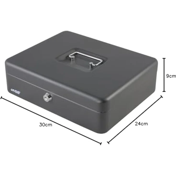 HMF Geldkassette 10130, abschließbar mit Münzeinsatz und Scheinfach, 30 x 24 x 9 cm, schwarz – Bild 10