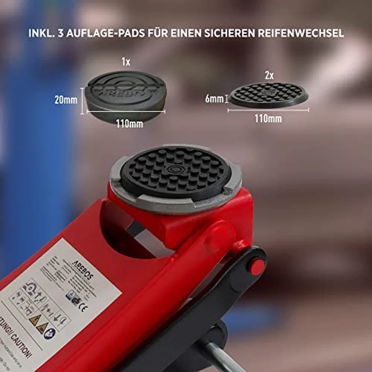 AREBOS 3T Rangierwagenheber Wagenheber Doppelkolben Flach Hydraulisch SUV Rot - Schwarz - Rot – Bild 6