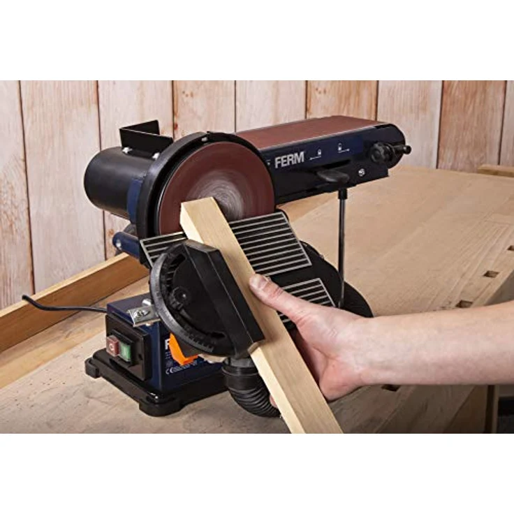 FERM Bandschleifmaschine ? 350W ? 150mm - einschl. 2 Schleifbänder (P80 & P120) und 2 Schleifscheiben (P80 & P120) – Bild 4