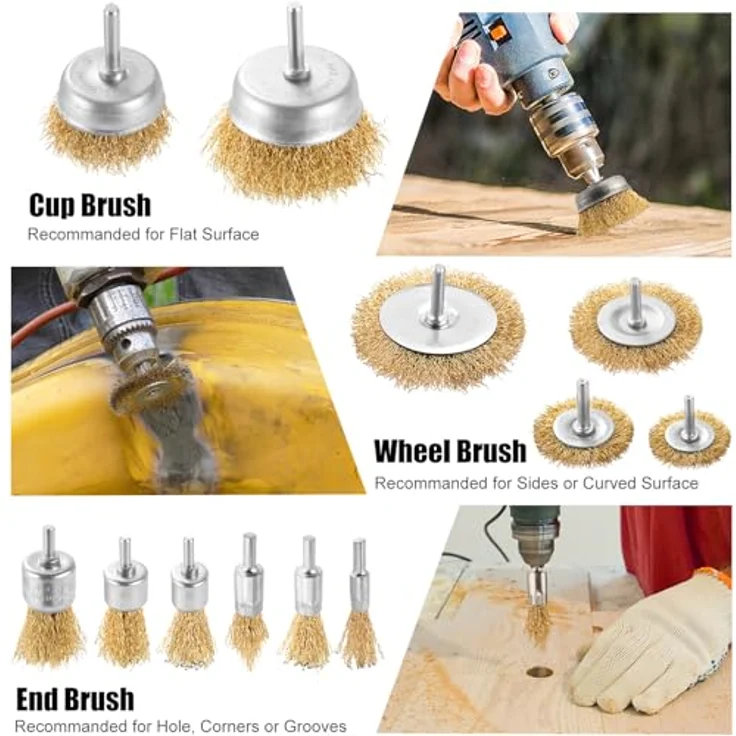 DazSpirit 12-teiliges Drahtbürste Set für Bohrmaschine – Messingbeschichtete Drahtbürsten & Topfbürsten, 1/4 Zoll-Schaft zum Entfernen von Rost/Korrosion/Farbe – Bild 4