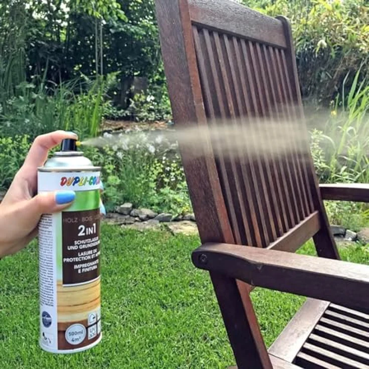 DUPLI-COLOR Holzschutzlasur Spray Nussbaum dunkel 500 ml – 2-in-1 Grundierung und Lasur, UV-Schutz, atmungsaktiv, für Holz innen und außen – Bild 4