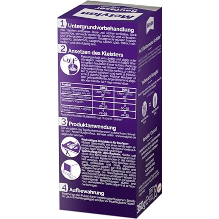 Metylan Raufaser, starker Tapetenkleister für Raufasertapete mit hoher Anfangsklebkraft, langlebiger & korrigierbarer Kleister mit Methylcellulose, 1x360g – Bild 2