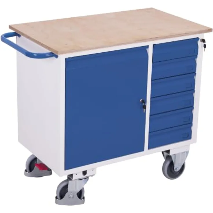 VARIOfit Werkstattwagen mit Schiebegriff, Schrank, 6 Schubladen und großer Ladefläche 1000x600mm