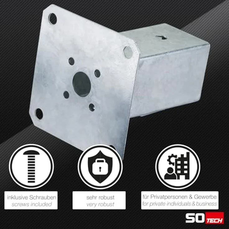 SO-TECH® Pfostenträger für Vierkantholz, feuerverzinkt, Höhe 152 mm, für Gartenpfosten 60 x 60 mm, inkl. Schrauben – Bild 3