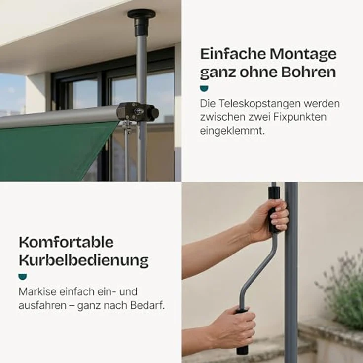 Pro.tec - Klemmmarkise 300x120x200-300cm ohne Bohren Dunkelgrün – Bild 5