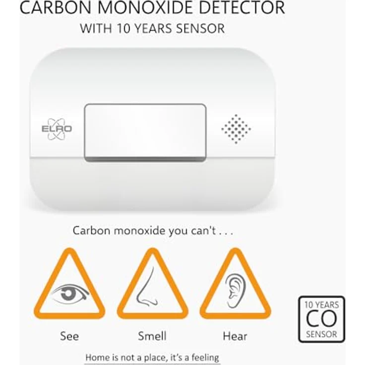 ELRO FC2702 Kohlenmonoxid Melder, 10-Jahres Sensor nach EN50291, mit Prüftaste und Batterie Warnanzeige, Weiß, Einzelpaket – Bild 2