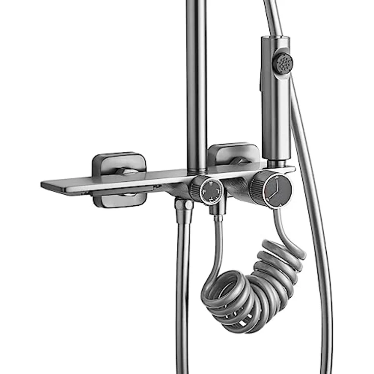 Rea Duschsystem HELIX Nickel Brush INOX, Duschset mit 20 x 30 cm Regendusche, Duscharmatur und Messing Kopfbrause, gebürstetes Stahl – Bild 2