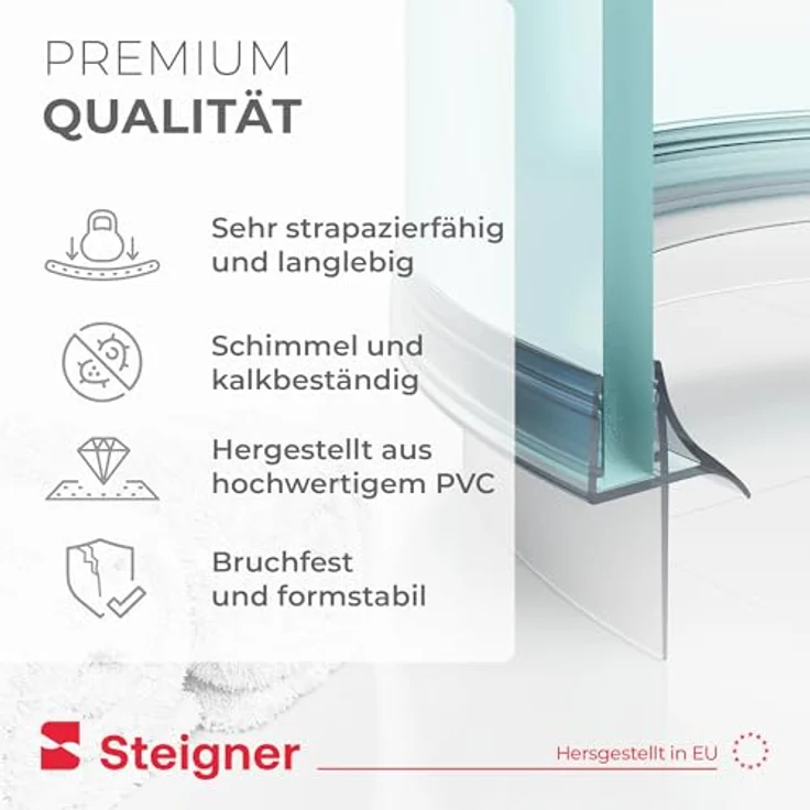 STEIGNER Duschdichtung vorgebogen UK09, 80 cm Transparent für 6-8 mm starke Scheiben, UV- und schimmelresistent – Bild 4