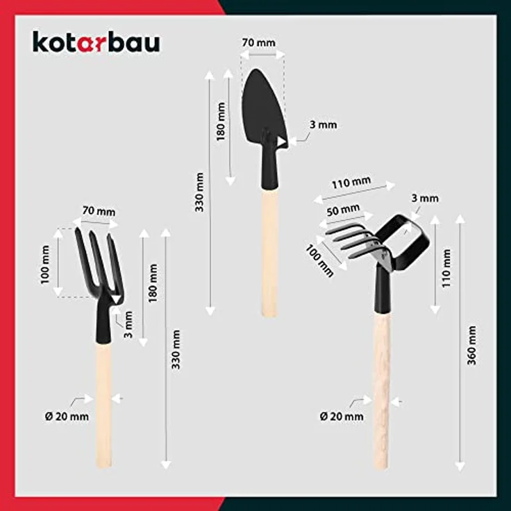 KOTARBAU® Gartenwerkzeug Satz 6tlg. Mini Gärtnerwerkzeug Forke Grubber Rechen Hacken Spaten Doppelhacke für Gartenpflege Gartengeräte zum Lockern Garten Werkzeugset Handwerkzeuge – Bild 5