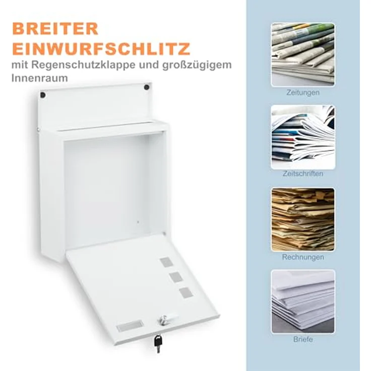 relaxdays Wandbriefkasten, Briefkasten mit Sichtfenster für DIN C4-Post, weiß – Bild 6