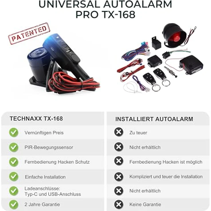 Technaxx Autoalarm Pro Alarmanlage, wiederaufladbare Anti-Diebstahl-Gadget, 105dB, USB-C, schwarz – Bild 8
