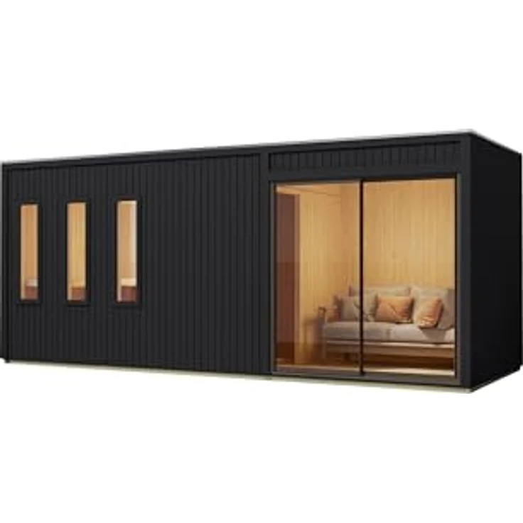 Karibu Saunahaus Ambra, Außensauna mit 9 kW Saunaofen und integrierter Steuerung, natur oder schwarz – Bild 2