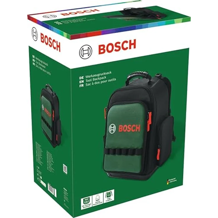 Bosch Home and Garden Werkzeug-Rucksack 1600A02ZA0, robuster Rucksack mit 39 Taschen und Gurten, gepolsterte Schultergurte und wasserdichter Boden – Bild 3