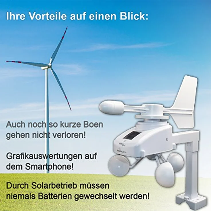 Mobile Alerts MA 10660 Windsensor, Zusatzsensor, Datenübertragung auf das Smartphone, Alarmierung via Push-Mitteilung weiß, 18,5 x 30 x 20,5 cm – Bild 3