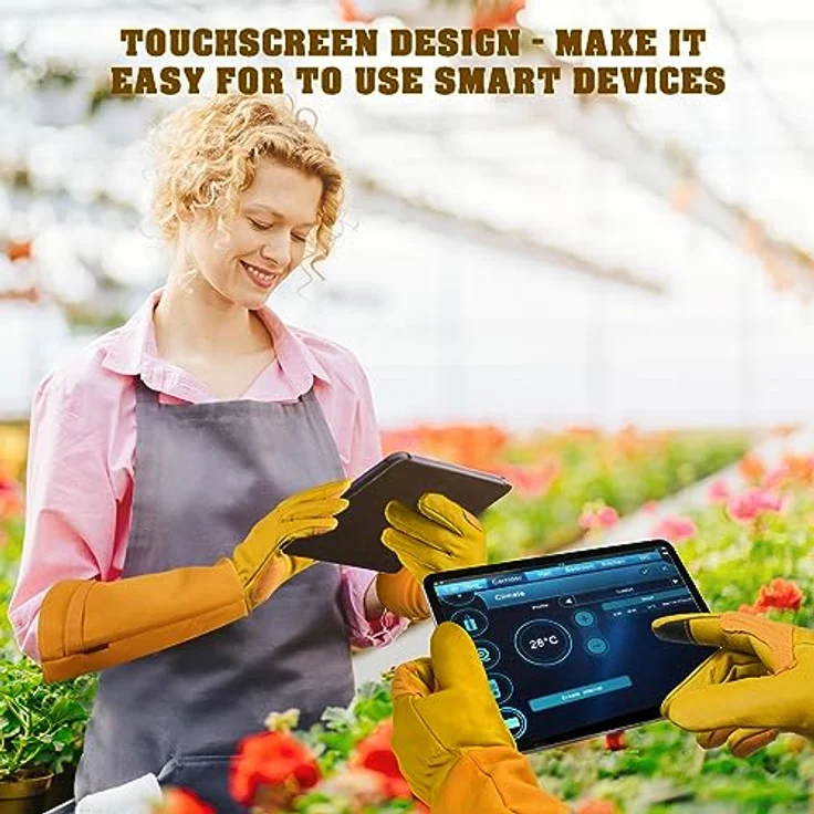 SLARMOR Gartenhandschuhe aus Leder, Dornensicher mit Unterarmschutz, lange Rindsleder Arbeitshandschuhe für Garten, Touchscreen-fähig, verstellbare Stulpe – Bild 5