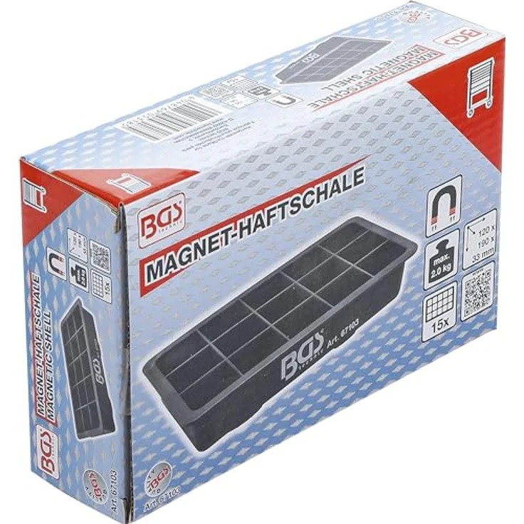 BGS TECHNIC Magnet-Haftschale 15 Fächer, 120 x 190 mm, gummigeschützt, Haltekraft bis 2 kg – Bild 3