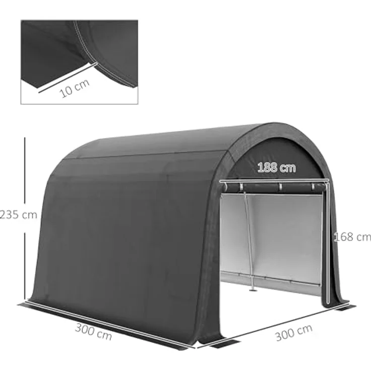 Outsunny Foliengerätehaus, 3 x 3 m Gerätehaus mit UV-Schutz, Wasserabweisend Lagerzelt, Foliengarage mit Zwei Rolltor für Garten, Balkon, Stahl, PE, Grau – Bild 5