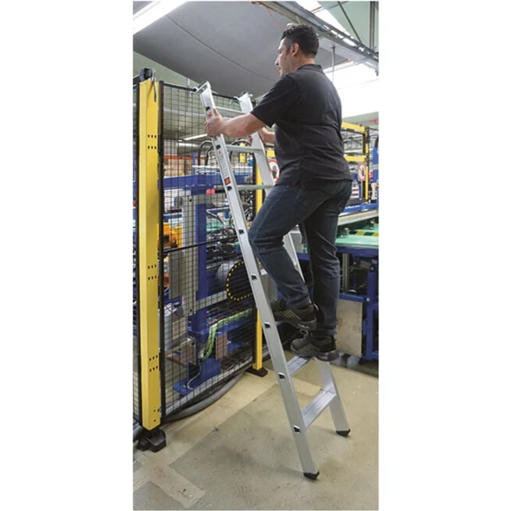 Euroline Premium 30176 Alu Stufenanlegeleiter, 12 Stufen mit Vario Einhängehaken Ø 60mm, rutschfeste Stufen für sicheren Stand