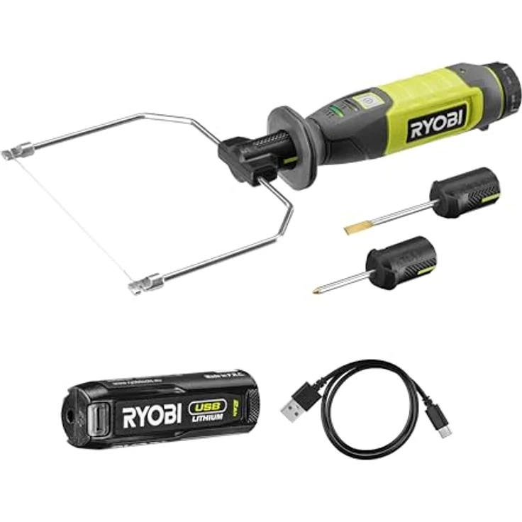 RYOBI RHC4-120G Heißschneider für Polystyrol, wiederaufladbar, mit 4 V Akku, USB-Lithiumbatterie, 270 °C, 3 Anhänge (Drahtspitze, Gravurspitze, Messerspitze) – Bild 1