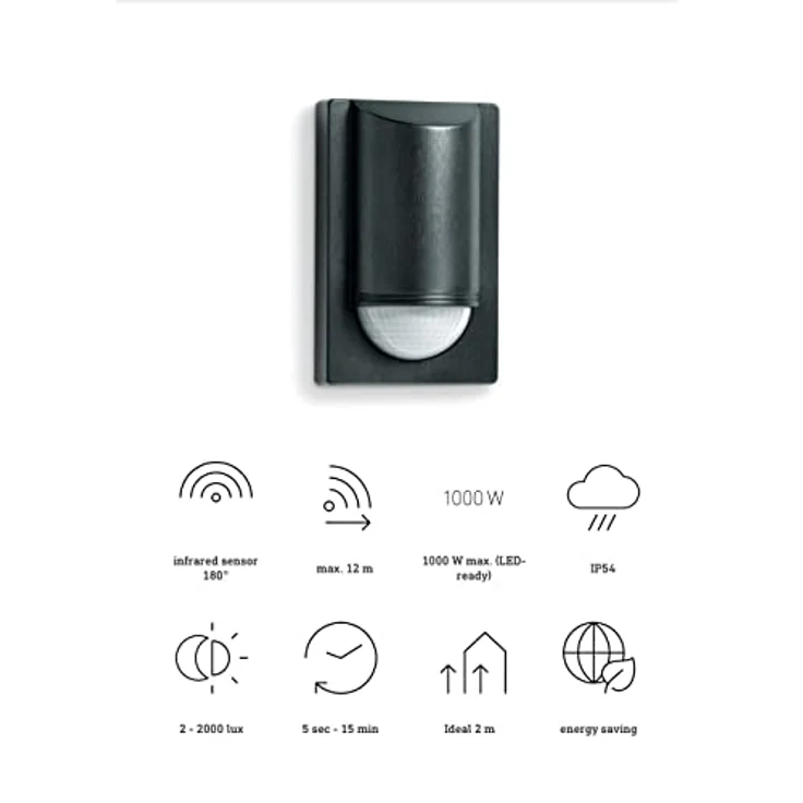 Steinel Infrarot-Bewegungsmelder IS 2180-2 schwarz, 180°|12 m Sensor, 1000 W, Unterkriechschutz, inkl. Eckwandhalter – Bild 4