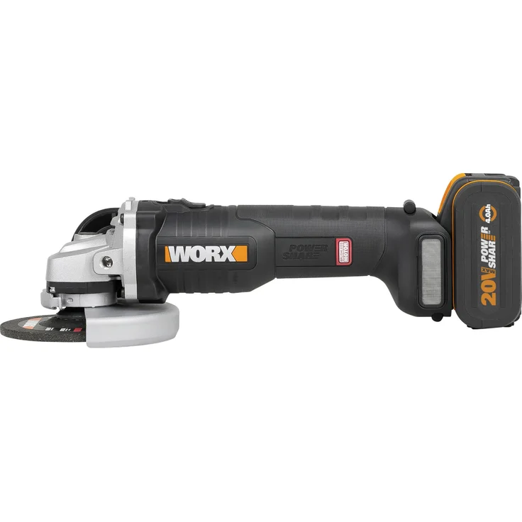 Worx Akku-Winkelschleifer WX812, 20 V bürstenloser Motor, 4,0 Ah, 125 mm, werkzeuglose Schutzhaubenverstellung, 1,6 kg – Bild 1