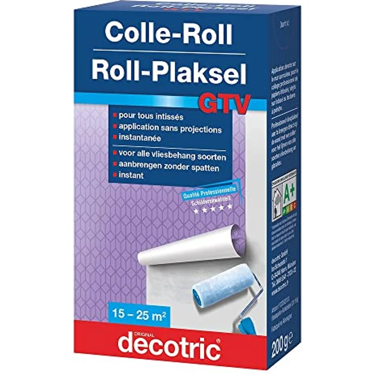 decotric Roll-Kleister GTV, 200 g für Vliestapeten, hohe Anfangshaftung, transparent auftrocknend, schnell gebrauchsfertig