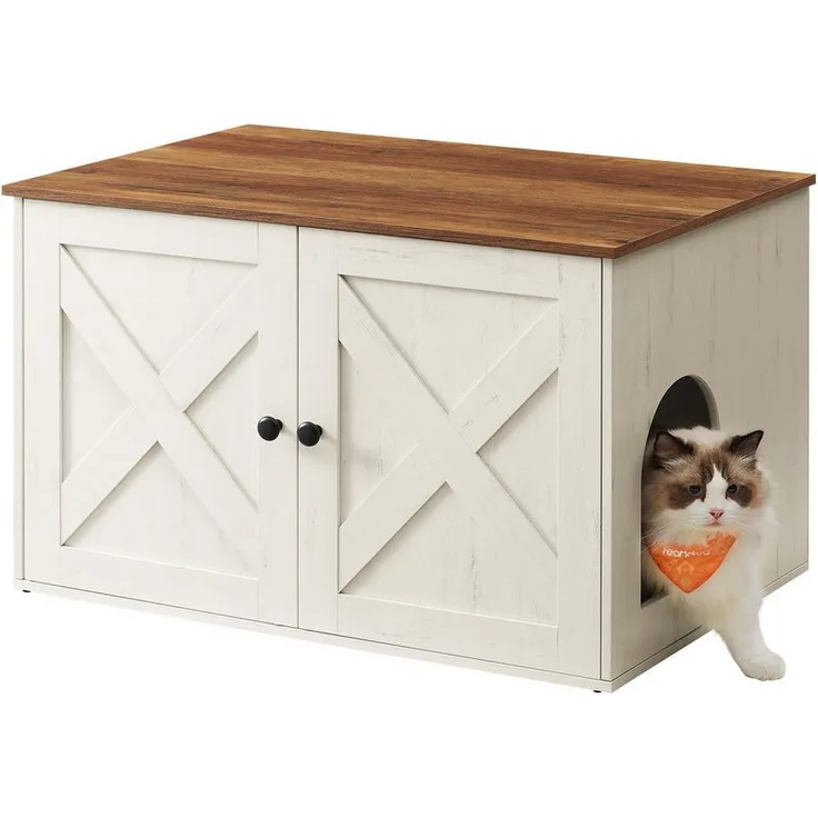 FEANDREA Katzenklo-Schrank, Vintagebraun-braun, rustikaler Stil, geschlossene Kabine, doppeltürig