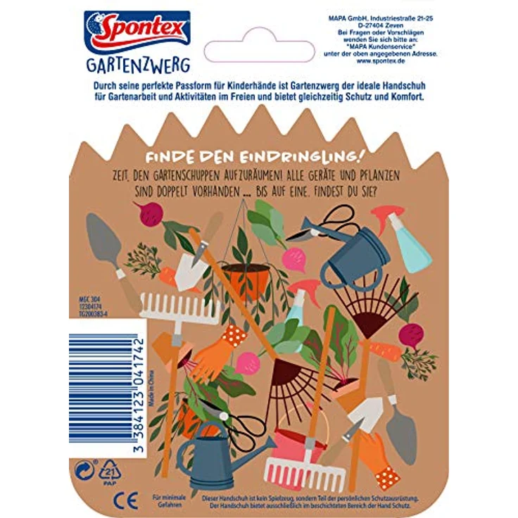 Spontex Gartenzwerg Handschuhe, Gartenhandschuhe für Kinder, ideal für das Spielen und Arbeiten im Garten, mit Nitrilbeschichtung, Igelmotiv, 1 Paar, 7-8 Jahre – Bild 8