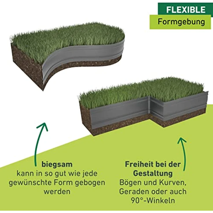 Windhager Rasen- und Gestaltungskante aus Kunstsoff, Beetumrandung, Beeteinfassung, Mähkante, elastisch, 8 m x 12,5 cm, 06099 – Bild 4