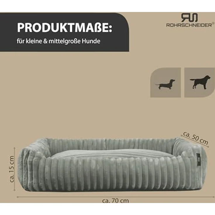 Rohrschneider Kuschelsofa Deluxe Hundebett | rutschfeste Unterseite | Maße T 50 x B 70 x H 15 cm | grau – Bild 3