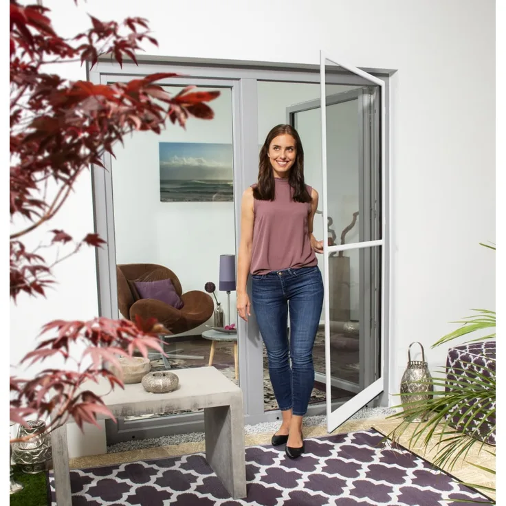 Primaster Fliegenschutz-Tür 120 x 240 cm, weiß, mit reißfestem Fiberglasgewebe und selbstschließendem Scharnier