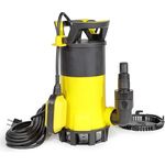 Wiltec 3 in 1 Flachsauger Tauchpumpe 1100 W, Schmutzwasserpumpe 18000l/h, Flachwasserpumpe mit Schwimmer, Flachsaugpumpe für Keller und Garten, robust und leistungsstark