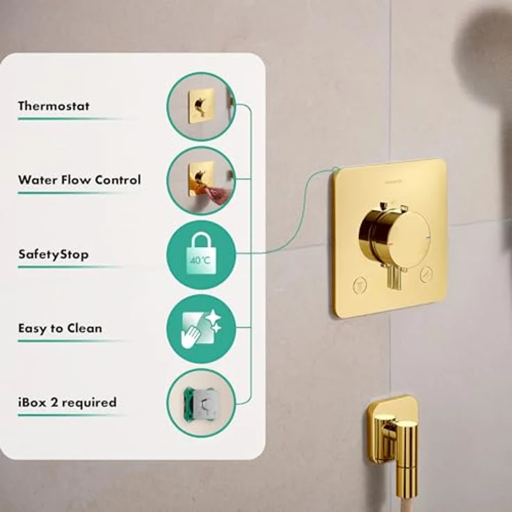 hansgrohe Ecostat Comfort Q Duschthermostat Unterputz, Duscharmatur mit SafetyStop bei 40°C für 2 Verbraucher, Polished Gold Optic, 33713990 – Bild 2