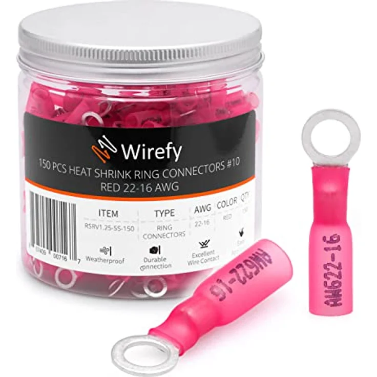 Wirefy Rote Ringkabelschuhe Schrumpfverbinder M5, lötfreie Quetschverbinder für 0,5-1,5 mm², 150 Stück, hohe Konduktivität und robustes Crimpdesign – Bild 1